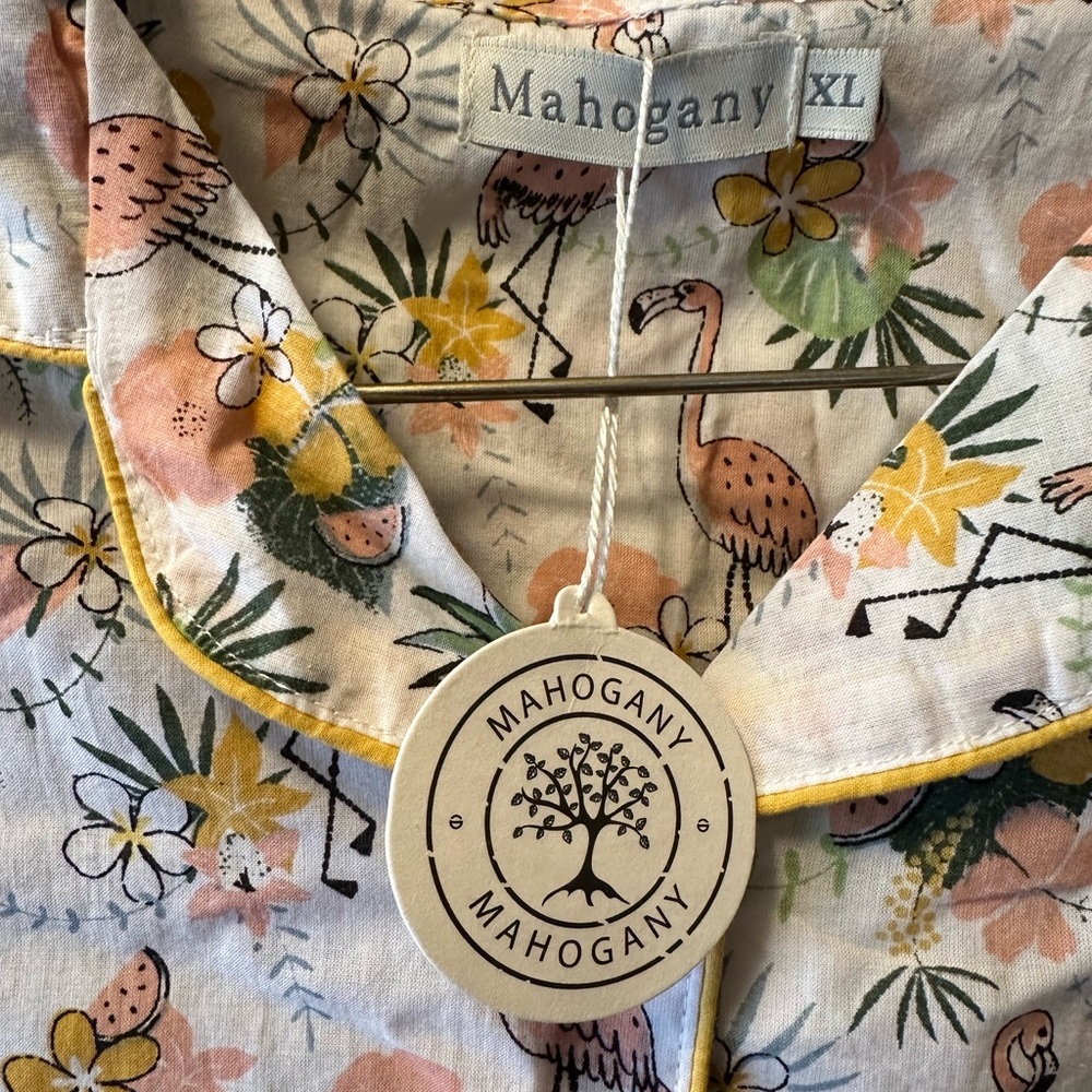Mahogany Flamingo and Floral Print Pajama Set - Picture 2 of 5